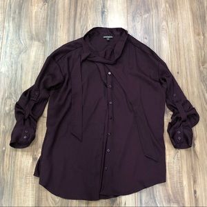Plum silk button up blouse from express